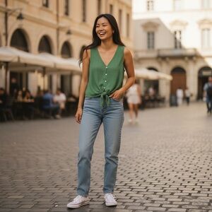 Sanctuary Green Knit Tie-Front Crop Tank